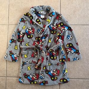 Super Mario Kart Boy's Gray Plush Fleece Bathrobe, Robe Size 6